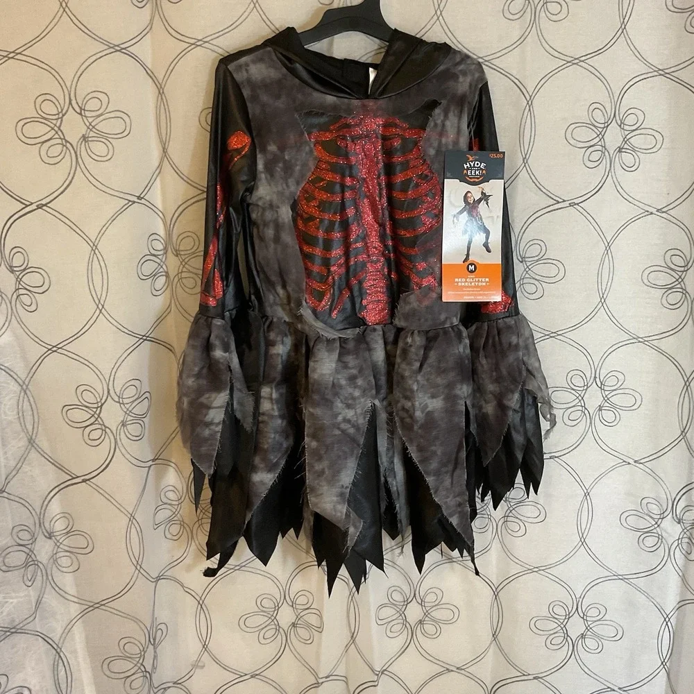 Girls Hyde & Eek‎ Red Glitter SKELETON Dress Halloween Costume Size Small 6-7